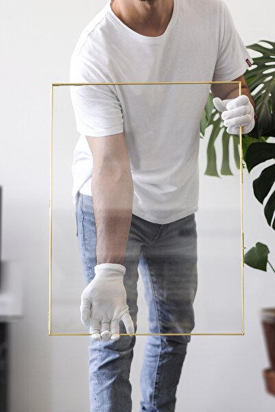 El Crea Designs 60x45cm Dikey Pirinç Gold Brass Duvar Askılı Cam Resim Fotoğr...