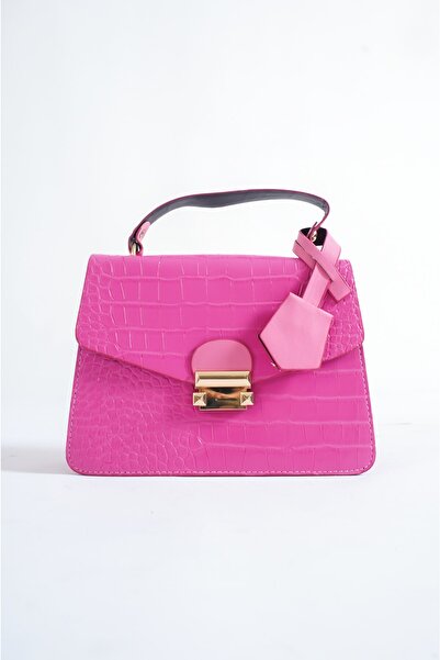 Siwera Kadın Pembe Krokodil Desenli Deri El Ve Omuz Çantası