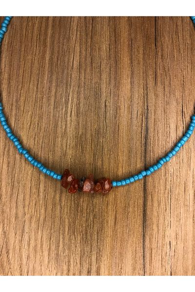 Stoneday Turquoise Sand Beads Necklace with Natural (Agate) Stone Tip