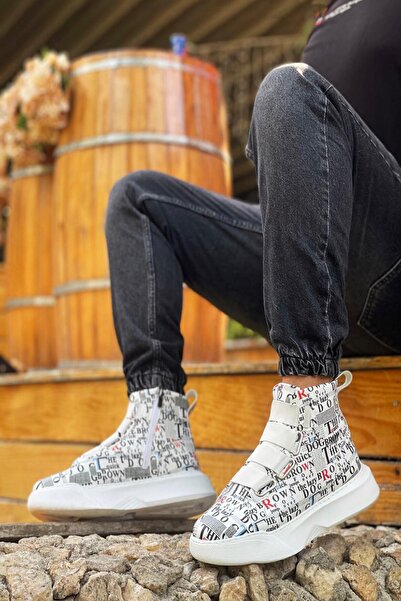 Mida Shoes Banded Men's High Sole Number Patterned Sports Boots