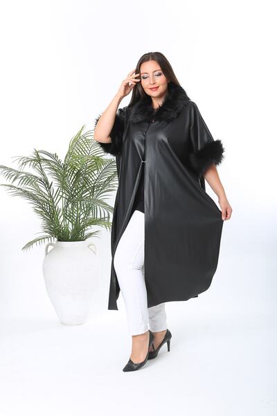 XL Modam Poncho de damă, negru, din piele artificială, mărime mare