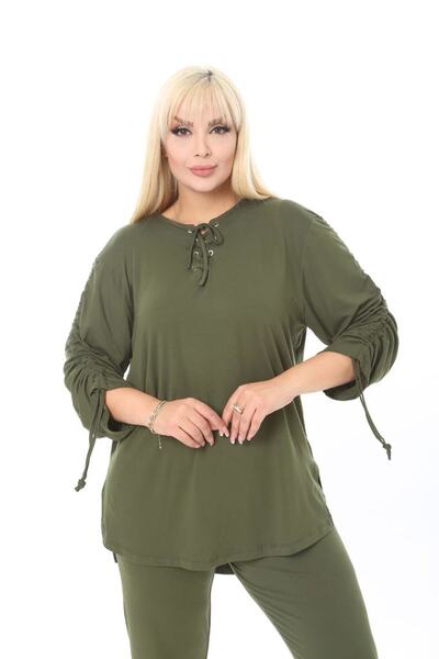 xlargebutik Удобен стилен костюм от ликра с голям размер, зелен