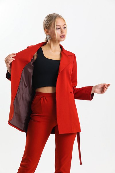Tangül&Ali'S Moda Evi Bordo Blazer Ceket Ve Pantolon Takım