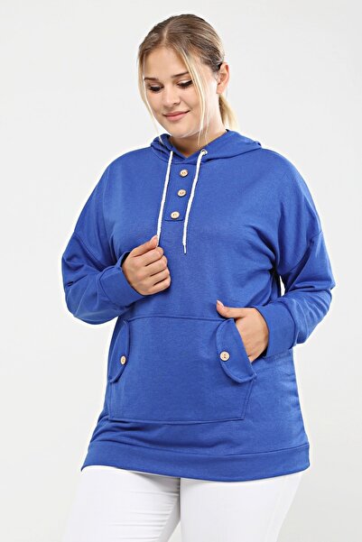 tarzımsüper Γυναικεία φούτερ με κουκούλα καγκουρό με κουκούλα Lycra με λεπτομέρεια μακριά κουκούλα μπλε