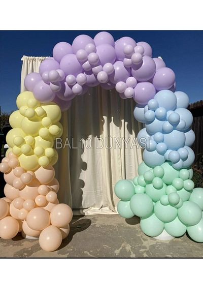 RÖNESANS PARTİ 50 Pieces of Mint Green, Tan, Lilac, Yellow and Blue Balloon Chains - 5 m