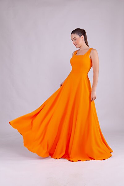 Bidoluelbise Kadın Kare Yaka Kolsuz Maxi Boy Abiye Elbise