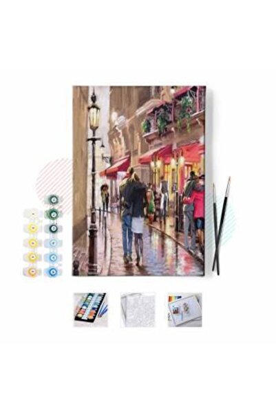 kendinyaphobi Sayılarla Boyama Seti Çerçeveli Kasnaklı Aşk Sokağı  40 x 50 cm