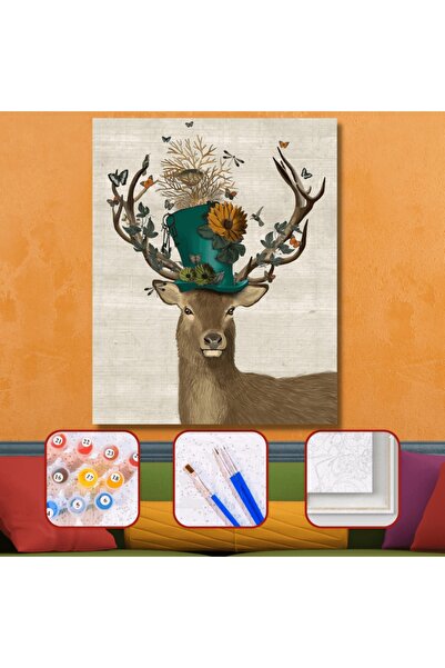 kendinyaphobi Sayılarla Boyama Seti Çerçeveli Kasnaklı Karizma Geyik  40 x 50 cm