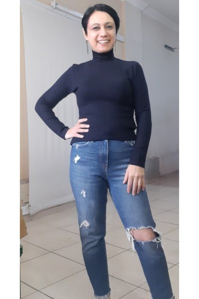 Mertcan Butik Navy Blue Turtleneck Combed Cotton T-Shirt