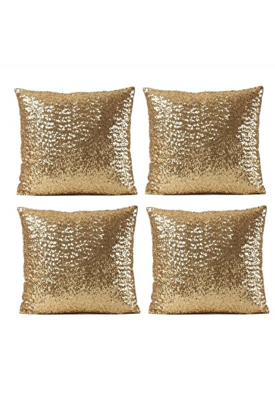 YILMAZHOME غطاء وسادة مزخرف مزين بالترتر مكون من 4 قطع - ذهبي