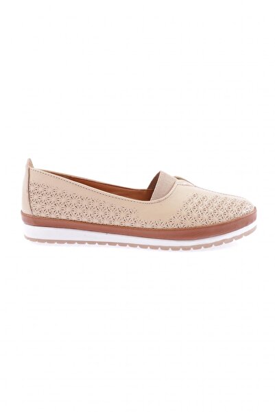 DGN Women's Laser Printed Comfort Shoes Cream Genuine Leather 91423246