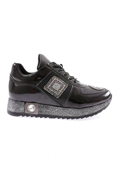 DGN Women's Lace-Up Thick Sole Silver Stone Sneakers Shoes Black 239982692