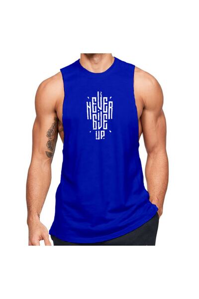 Black İstanbul Never Give Up Printed Fitness Tank Top