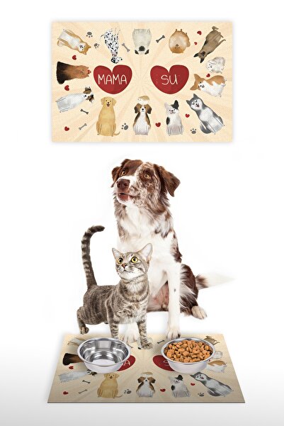 Vagonik Dijital Baskılı Dekoratif Çok Amaçlı Mama Altlığı Mama Paspası