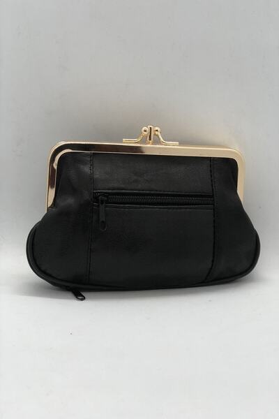 Erzeno محفظة نسائية سوداء من الجلد الطبيعي للعملة المعدنية