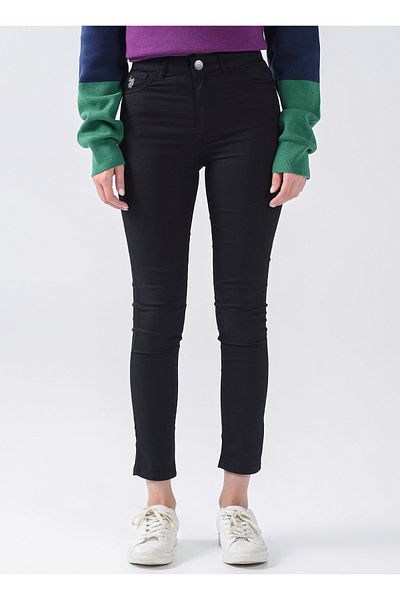 U.S. Polo Assn. Normal Waist Toothpick Black Women's Trousers Glen