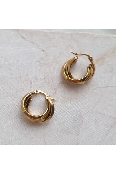 nilüfer takı tasarım Çelik Üç Sıralı Gold Halka Küpe