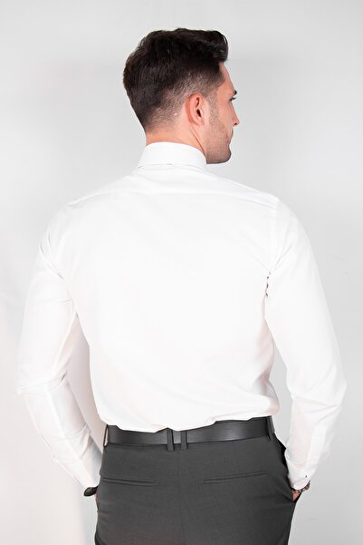 Cartellini Ανδρικό λευκό πουκάμισο 100% βαμβακερό κλασικό πουκάμισο με πέτο