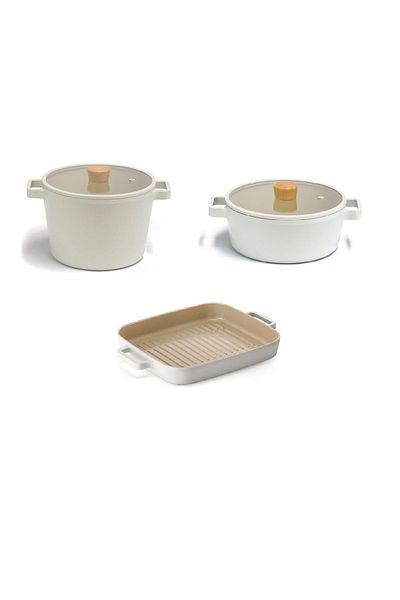 NEOFLAM Fika Aluminum Cast Glass Lid 5 Piece Pro Cookware & Pan Set