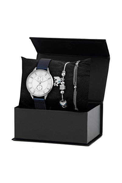 Forentina Lacivert Hasır Kol Saati Bileklik Kombin Set - Ps261700tr