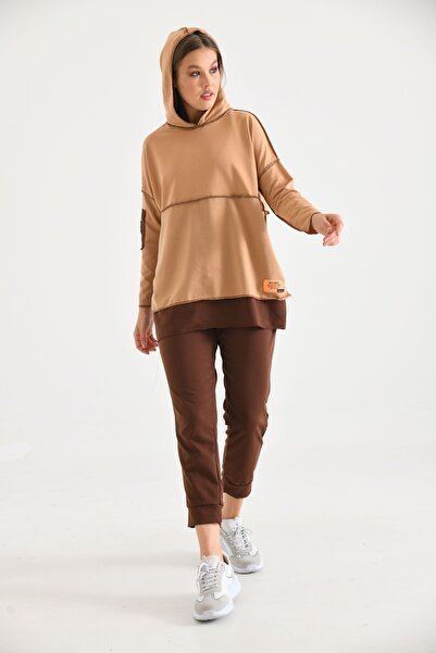 VOLT CLOTHİNG Women's Hooded Bottom Top Tracksuit Set