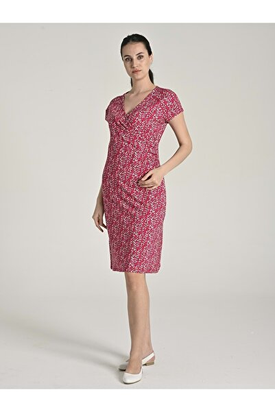 Letoile Kadın Yaprak Desenli Bambu Elbise Pembe