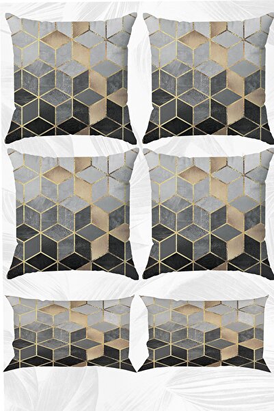 LadiesHome Gri Mozaik Çift Tarafı Baskılı 43x43 Kırlent Kılıfı Ve 30x50 Dikdö...