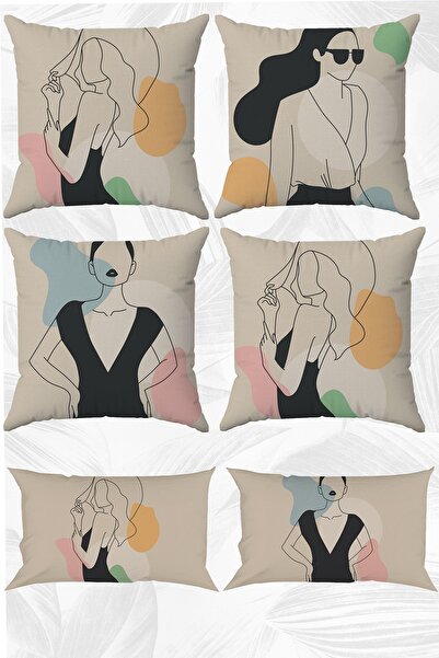 LadiesHome Set de 6 fețe de pernă pentru desen de mână, imprimate pe două feț...