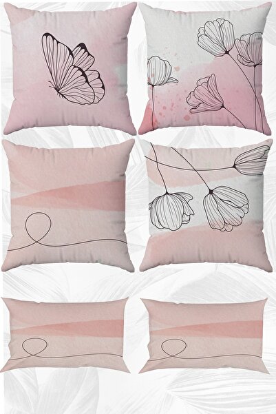 LadiesHome Set de 6 fete de pernă cu temă roz pastel, imprimate pe două fețe,...