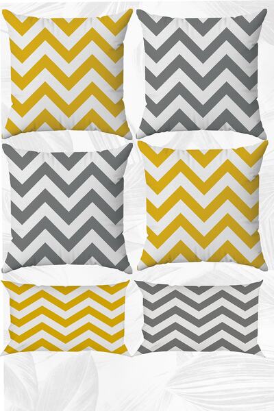 LadiesHome Κίτρινο και γκρι ζιγκ-ζαγκ διπλής όψης σετ μαξιλαροθήκης 43x43 και...