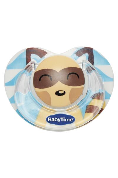 Babytime Transparent Patterned Pacifier with Palate Protective Cover No: 01 - Blue