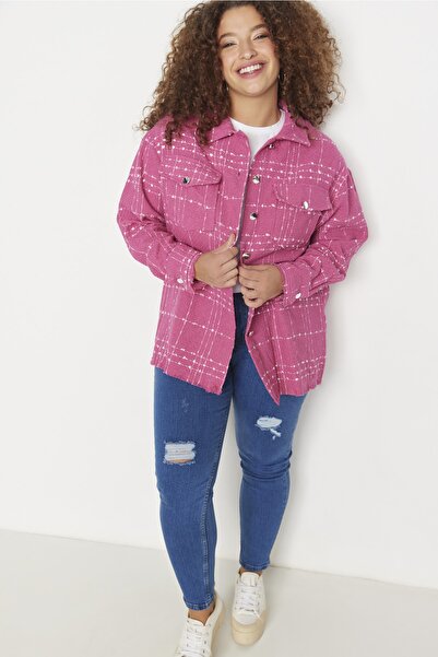 Trendyol Curve Ροζ υφασμένο πουκάμισο σενίλ TBBAW23AX00009