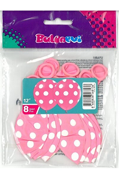 BalonEvi Balon Çepeçevre Puantiye Baskılı Pembe 12 8'li