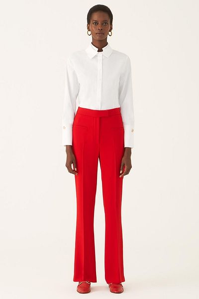Perspective Gray Slim Fit Long Length Red Color Women's Trousers