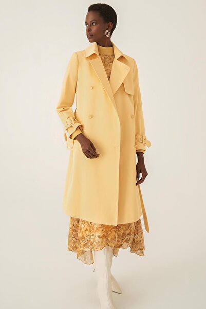 Perspective Arcelio Regular Fit Shirt Collar Below Knee Honey Color Women's Trench Coat
