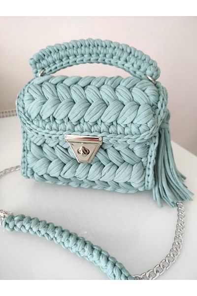 CHQEL Women's Peanut Model Handmade Crochet Combed Cotton Thread Bag & Hand, Shoulder and Cross Use Luxury Bag