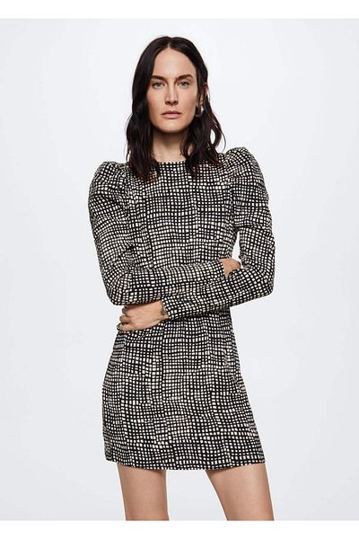 MANGO Woman Balloon Sleeve Textured Dress