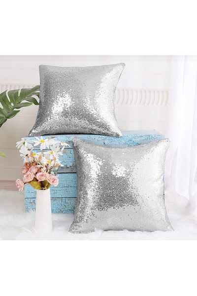 YILMAZHOME 2-Piece Sequined Decorative Throw Pillow Cover-silver