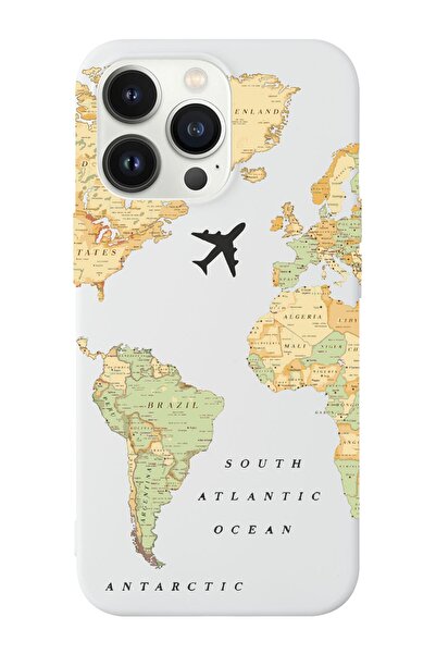 shoptocase Iphone 14 Pro Max Uyumlu Eski Dünya Haritası Tasarımlı Içi Süet La...