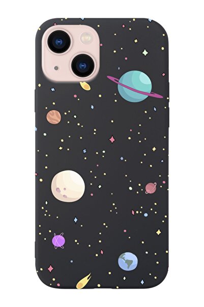 shoptocase Iphone 14 Uyumlu Gezegenler Tasarımlı Içi Süet Lansman Telefon Kılıfı