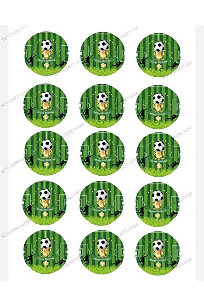 sevvom Futbol Sahası Resimli 15 Adet Kurabiye Cupkek Üzeri Yenilebilir Şeker ...