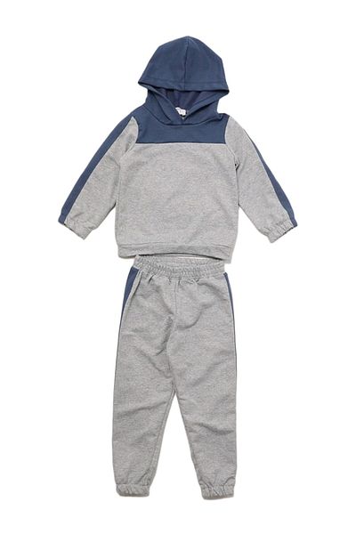 Colorstories Gray Color Blocked Hooded Boy's Knitted Thin Tracksuit Set
