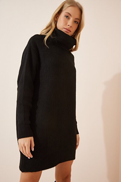 Happiness İstanbul Dámské mini úpletové šaty s černým rolákem ER00038