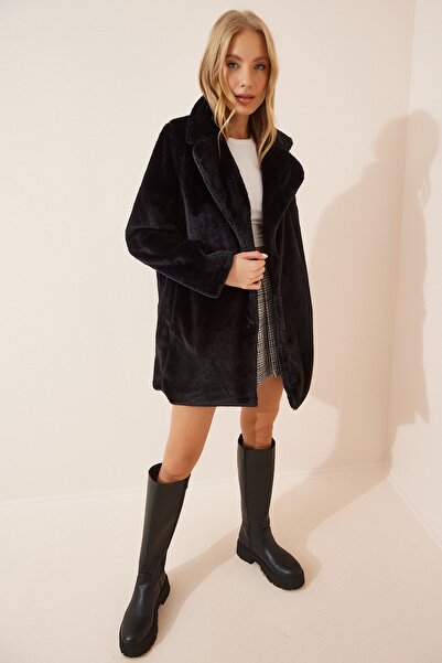 Happiness İstanbul Γυναικείο Μαύρο Παλτό από Faux Γούνα RV00072