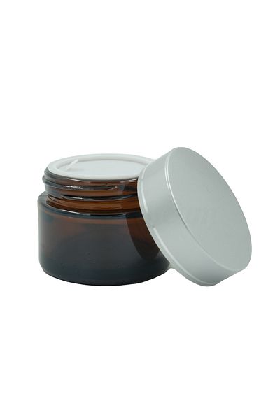 parlakcam Cream Jar Glass with Silver Lid 50ml
