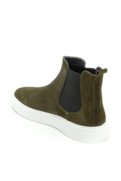 TwoEgoist Erkek Hakiki Süet Deri Haki Yeşil Beyaz Tabanlı Chelsea Bot