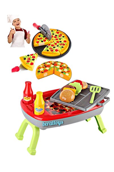 berattoys Oyuncak Mangal Seti Barbekü Seti Ve Kesilebilir Pizza Seti Evcilik Oyuncakları