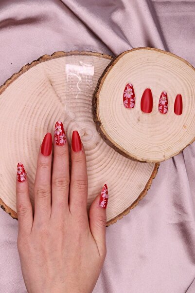 Makeuptime 24'lü Çiçek Desenli Kırmızı Renk Takma Tırnak T57