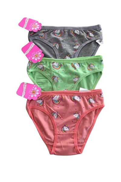 snooddy Girl's Green-gray-y.ağzı 3-Piece Pony Printed Modal Panties Set