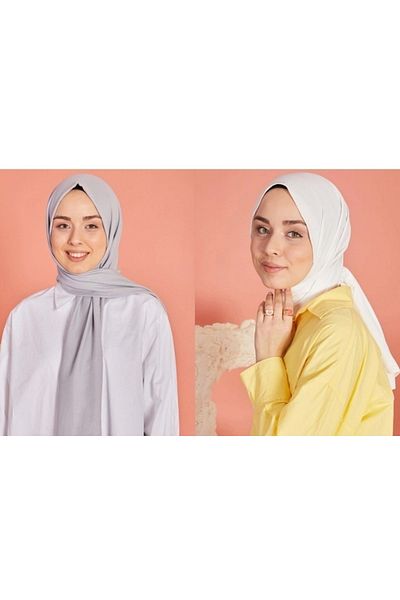 HAR-UM Ticaret Hijab Women's Cotton Jazz Shawl Model-grey>white